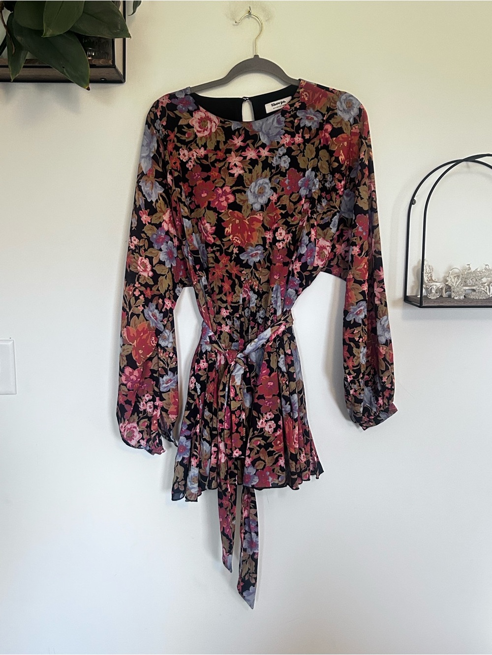 Showpo Floral Print Long Sleeve Belted Boho Mini Dress Size 4